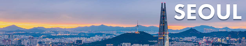 Seoul skyline with name of city in upper right corner